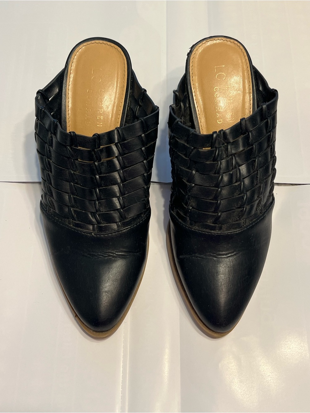 LC Lauren Conrad Black Woven Pointed Toe Mule